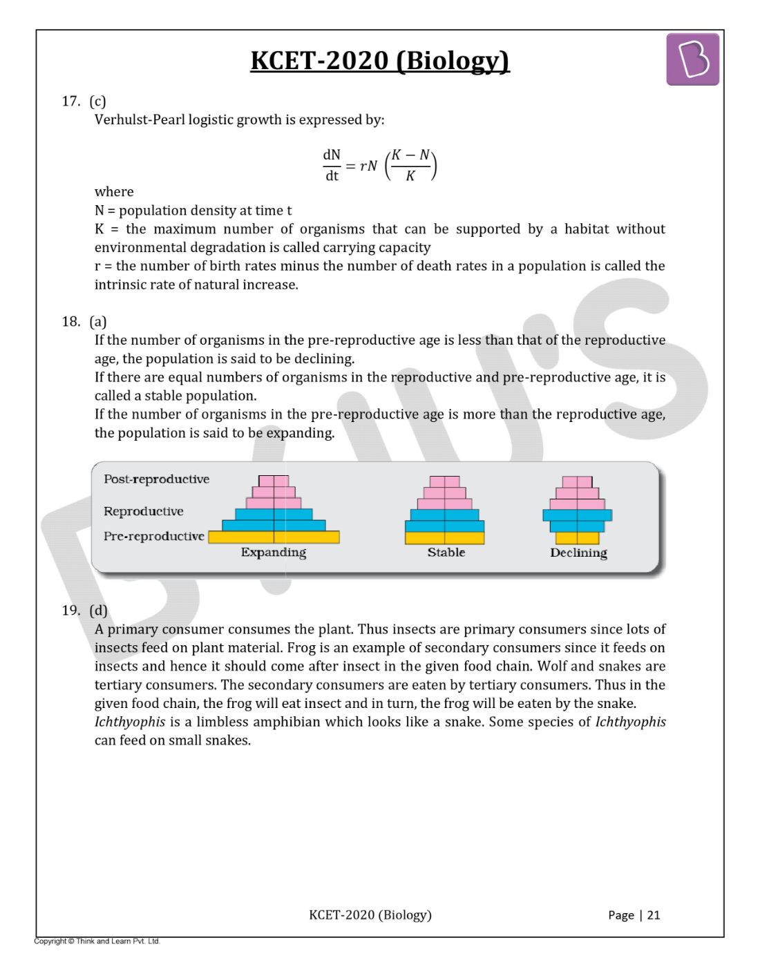 KCET 2020 Biology Question Paper with Solutions