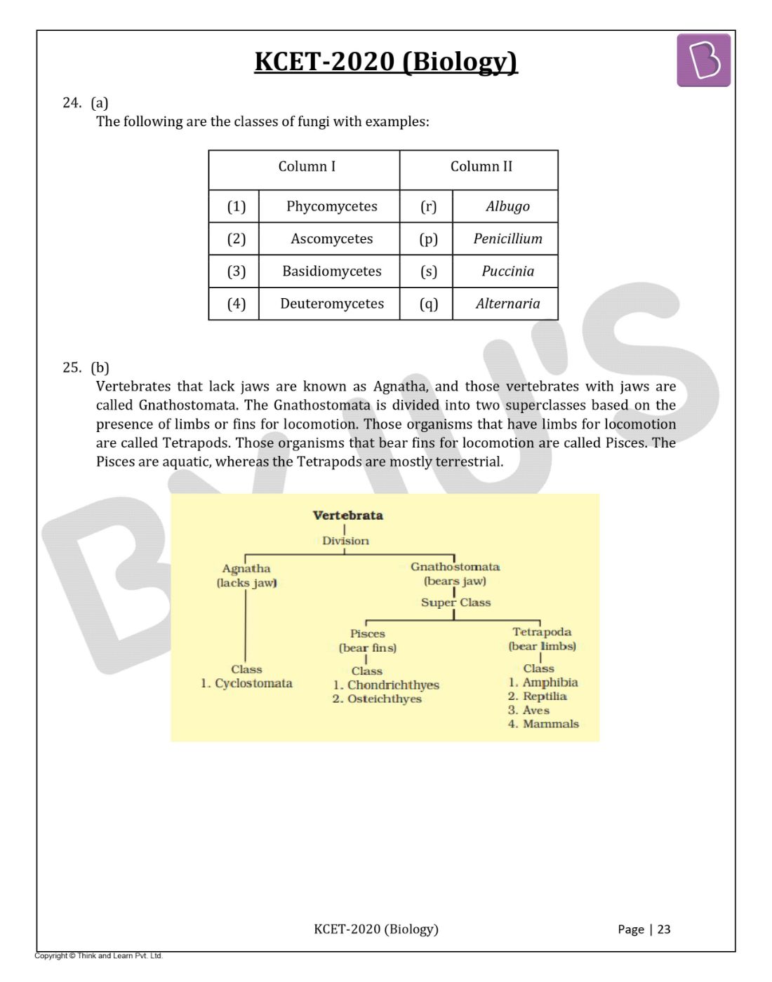 KCET 2020 Biology Question Paper with Solutions