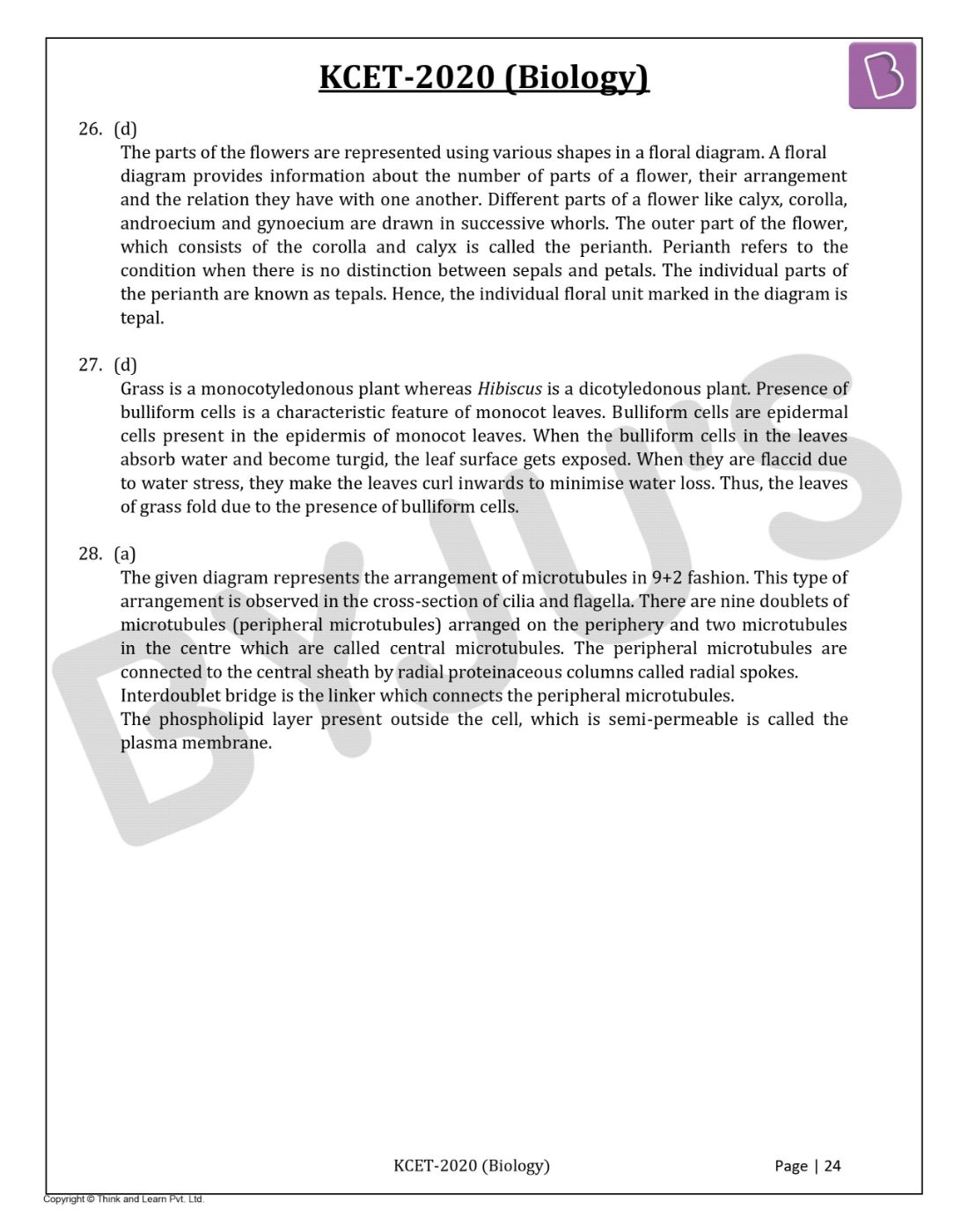 KCET 2020 Biology Question Paper with Solutions