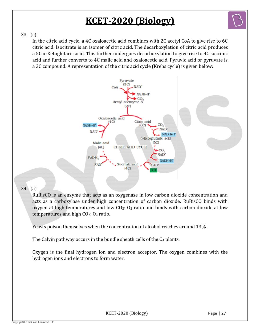 KCET 2020 Biology Question Paper with Solutions