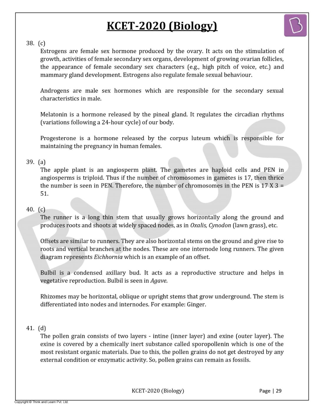 KCET 2020 Biology Question Paper with Solutions