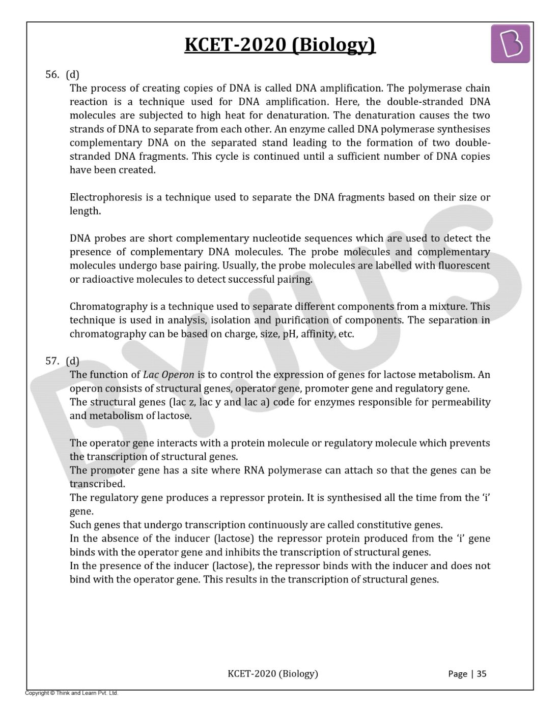 KCET 2020 Biology Question Paper with Solutions