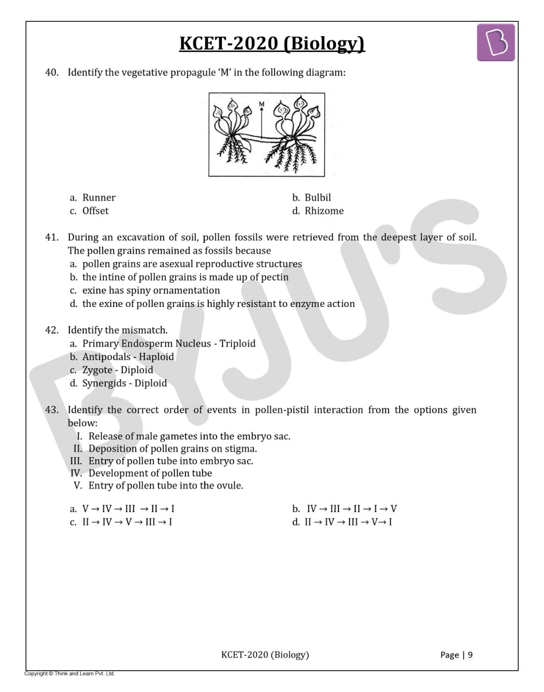 KCET 2020 Biology Question Paper with Solutions