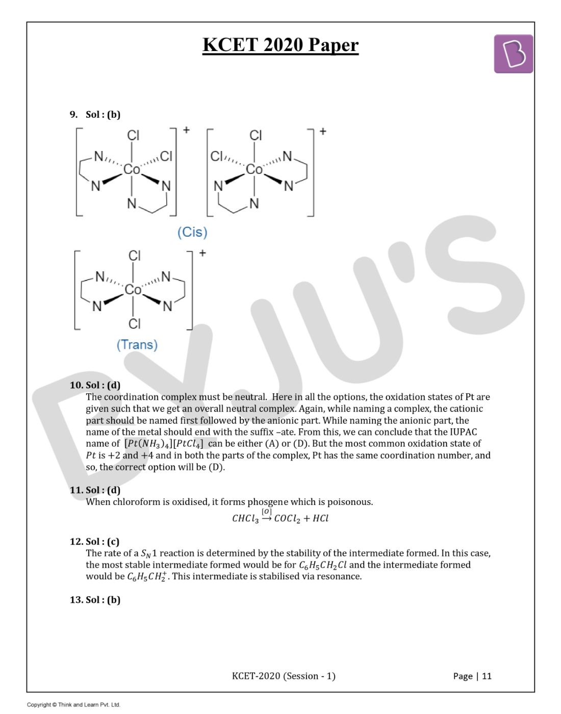 KCET 2020 Chemistry Question Paper with Solutions