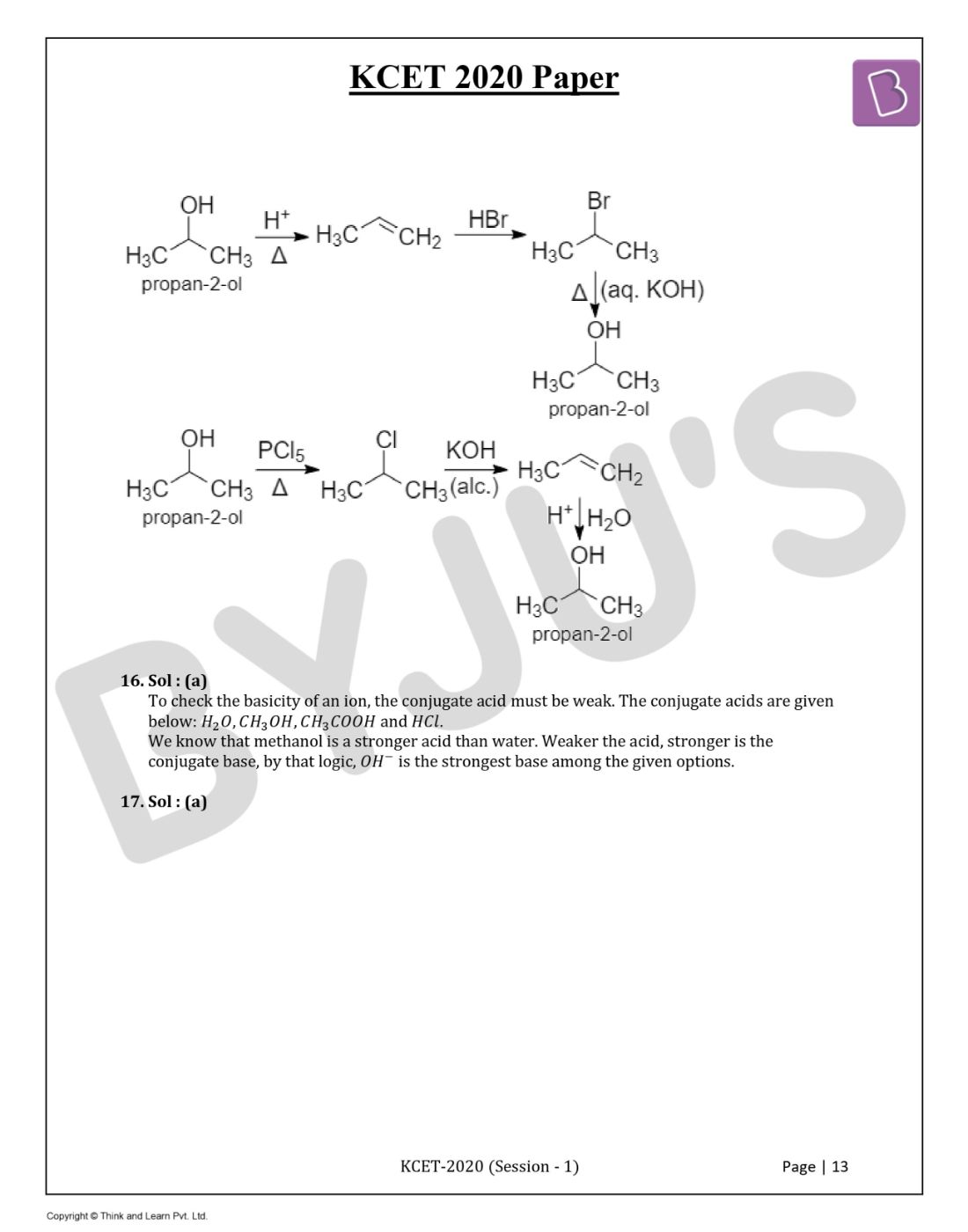 KCET 2020 Chemistry Question Paper with Solutions