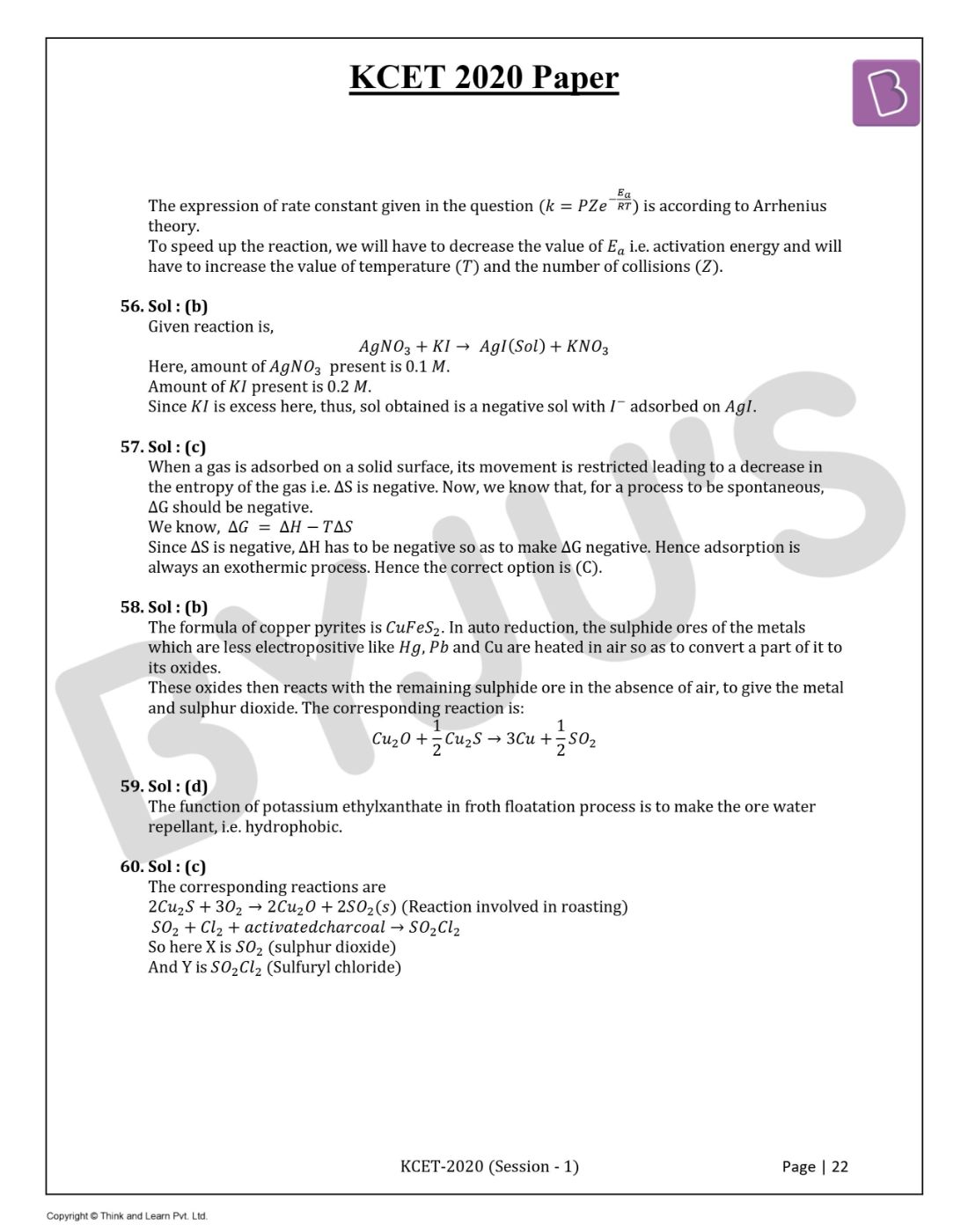 KCET 2020 Chemistry Question Paper with Solutions