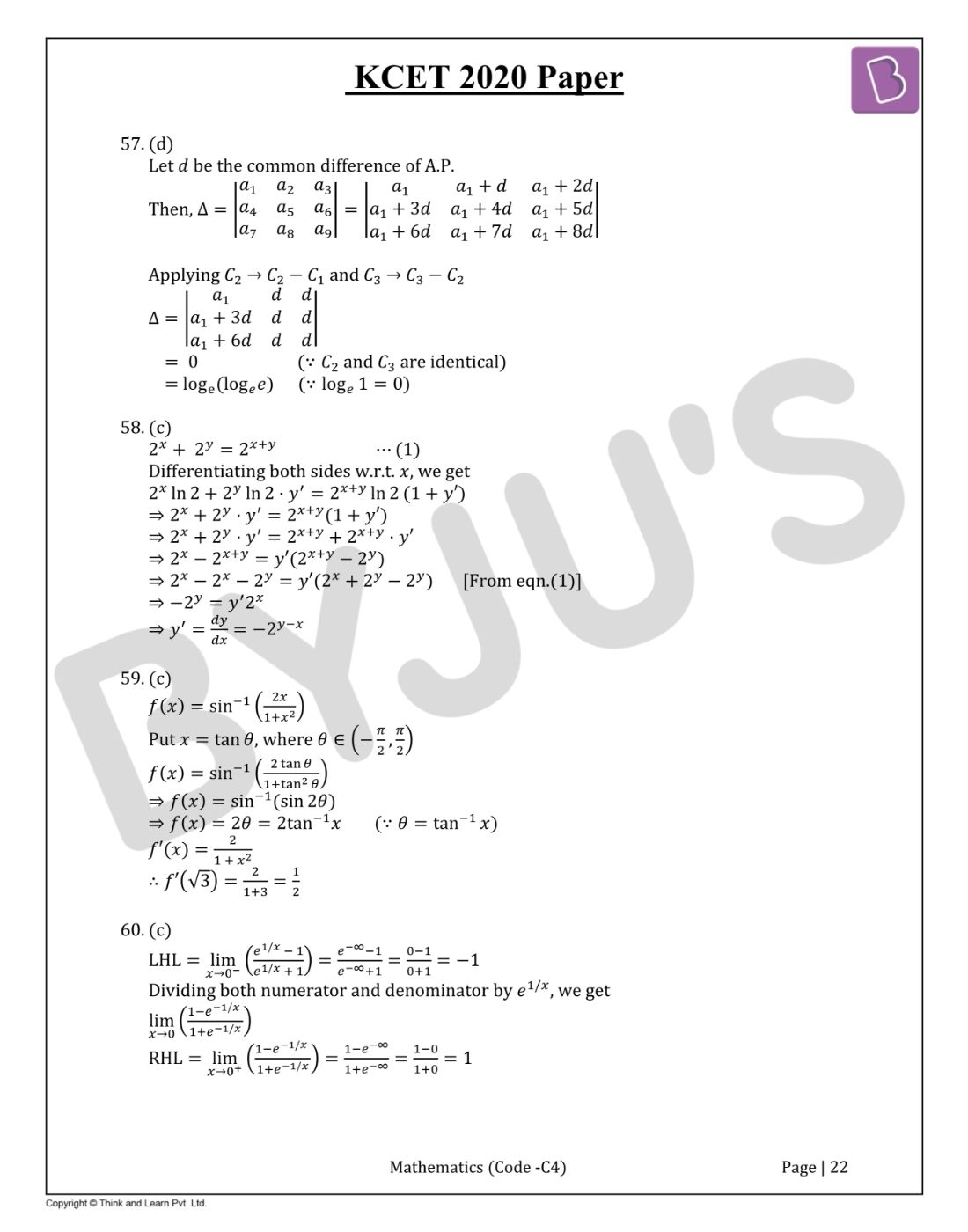 Kcet Mathematics Question Paper And Solutions