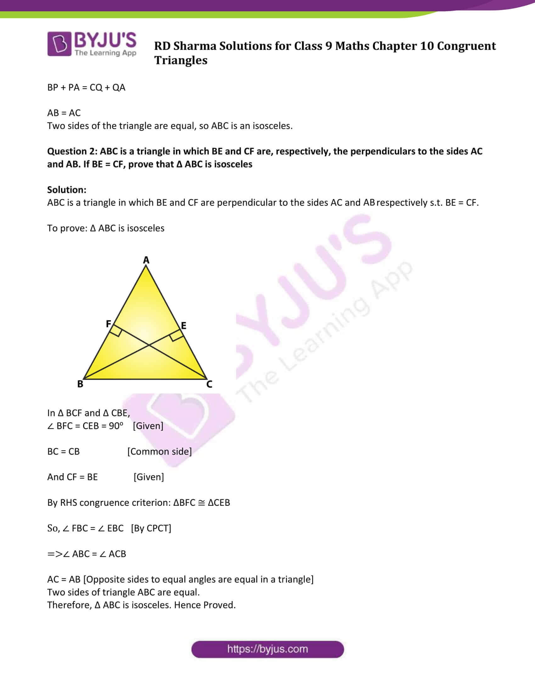 Rd Sharma Solutions For Class 9 Maths Updated For 2021 22 Chapter 10 Congruent Triangles