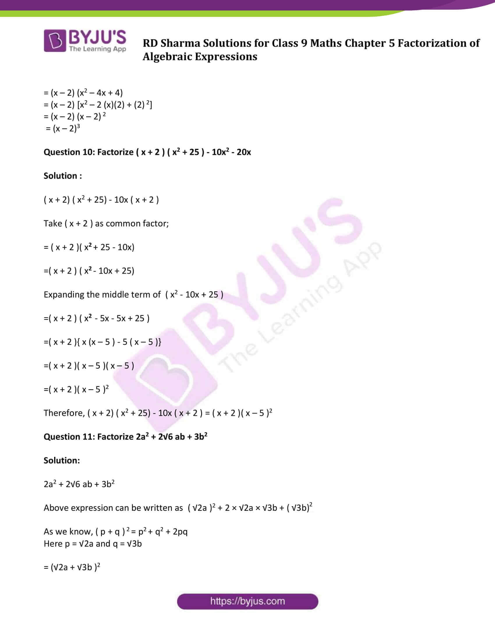 Rd Sharma Class 9 Chapter 5 Factorization Of Algebraic Expressions