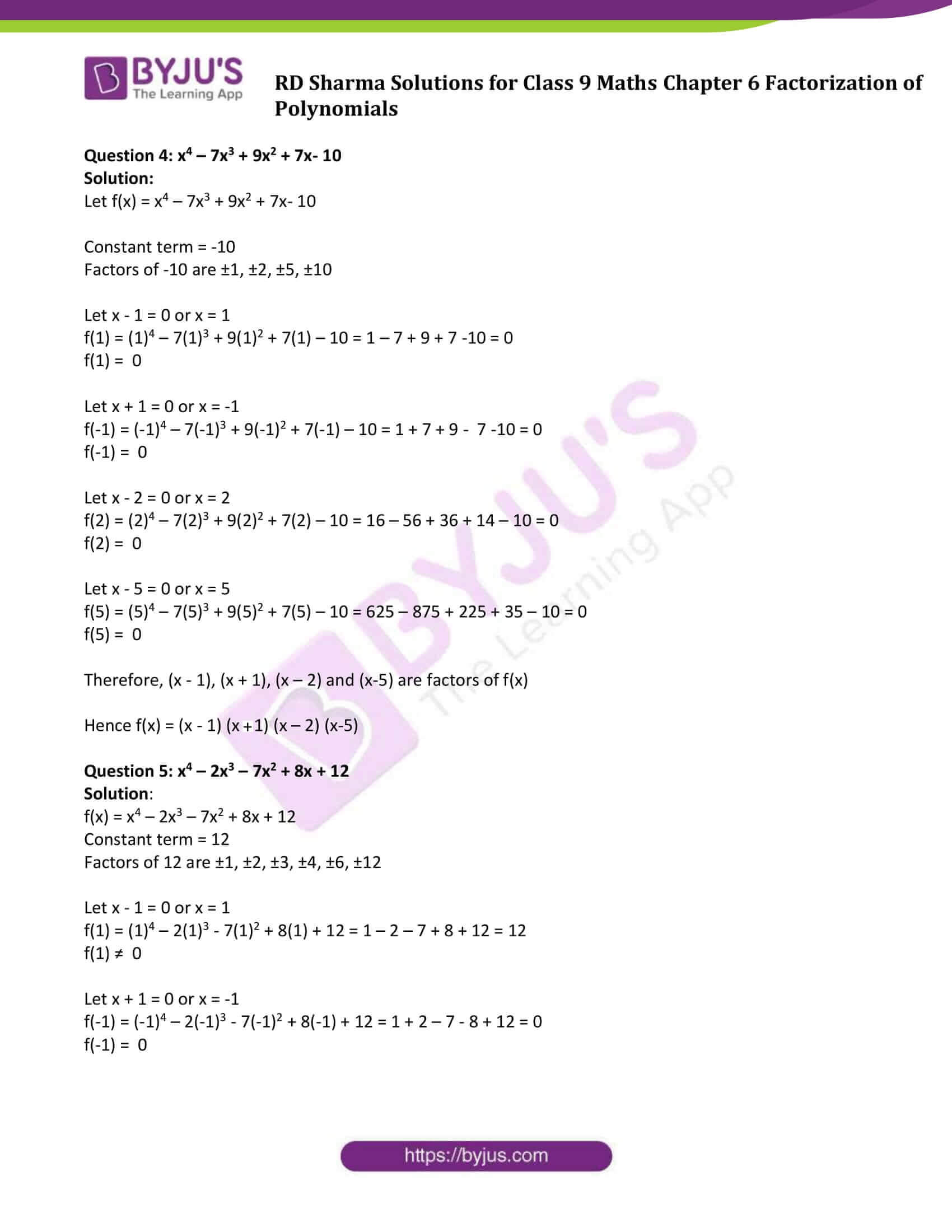 Rd Sharma Class 9 Solutions Maths Chapter 6 Factorization Of Polynomials