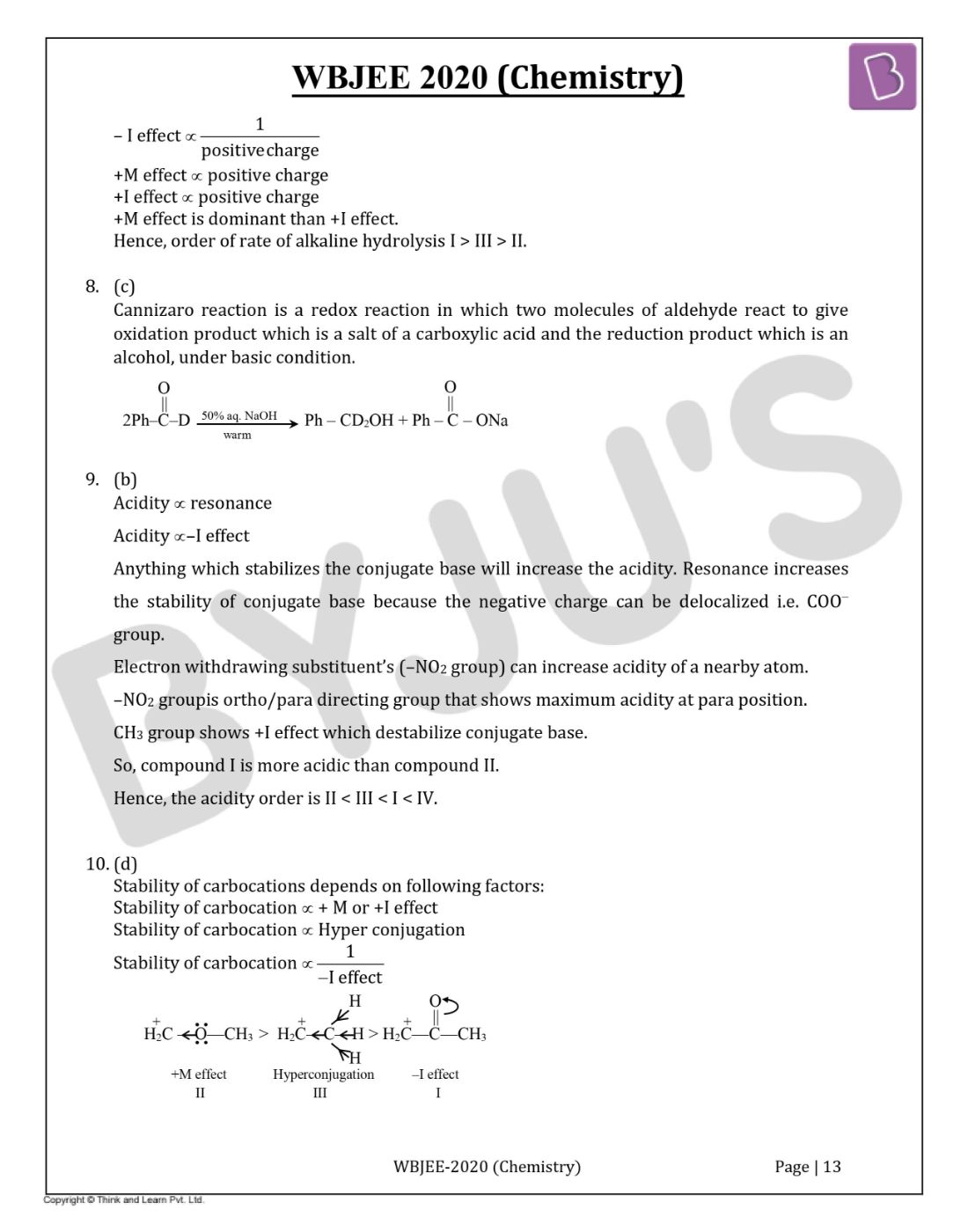 WBJEE 2020 Chemistry Question Paper with Solutions