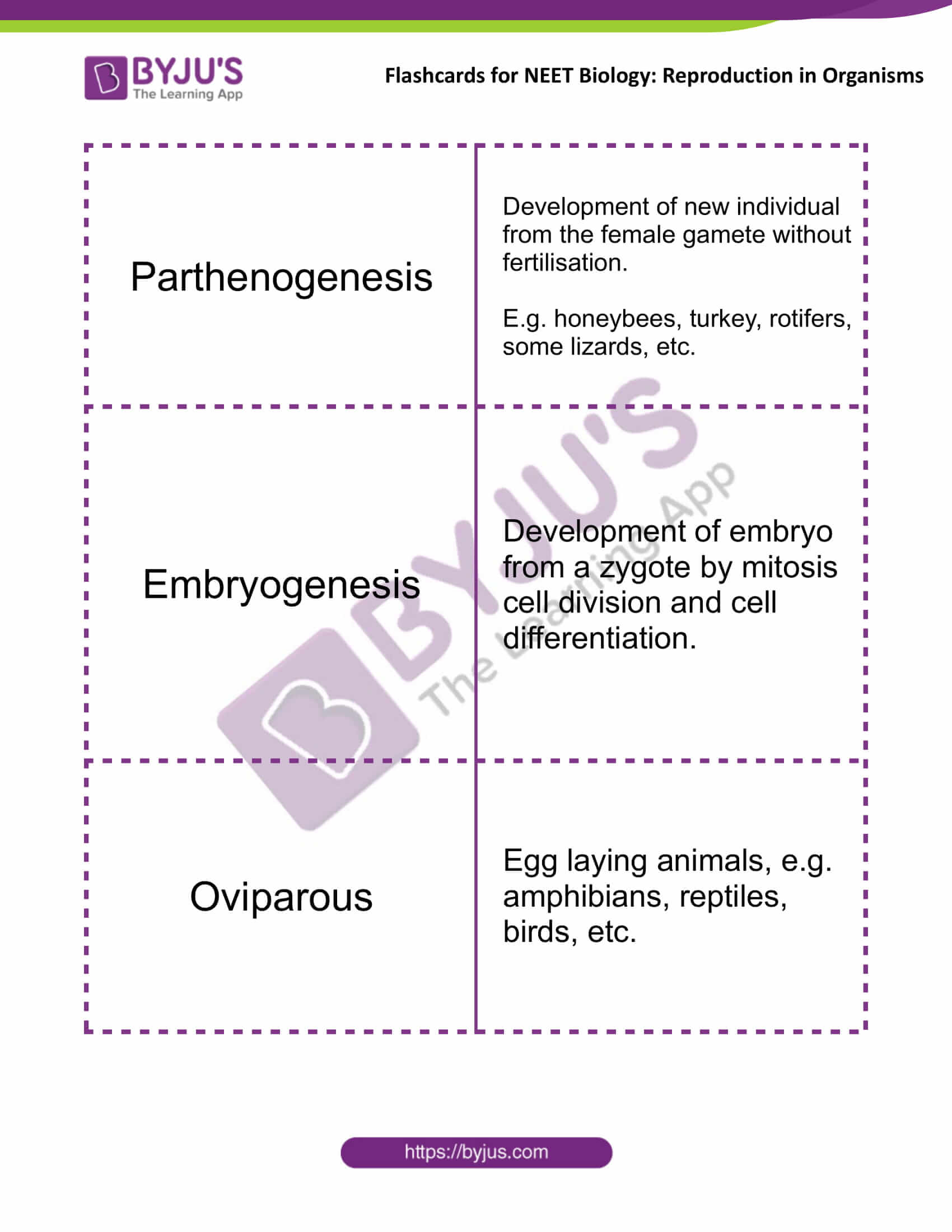 Flashcards for NEET Biology for Reproduction in Organisms 7