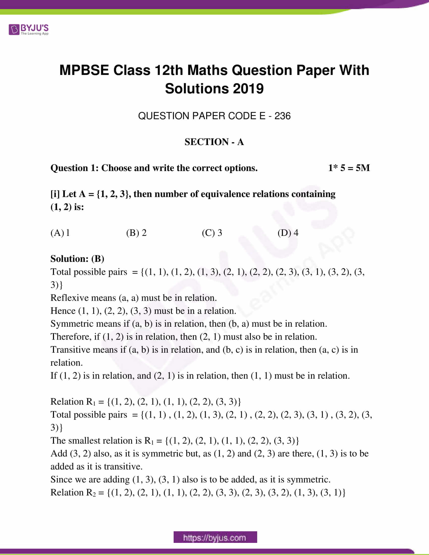 mp board class 12 questions and answers maths 2019 01