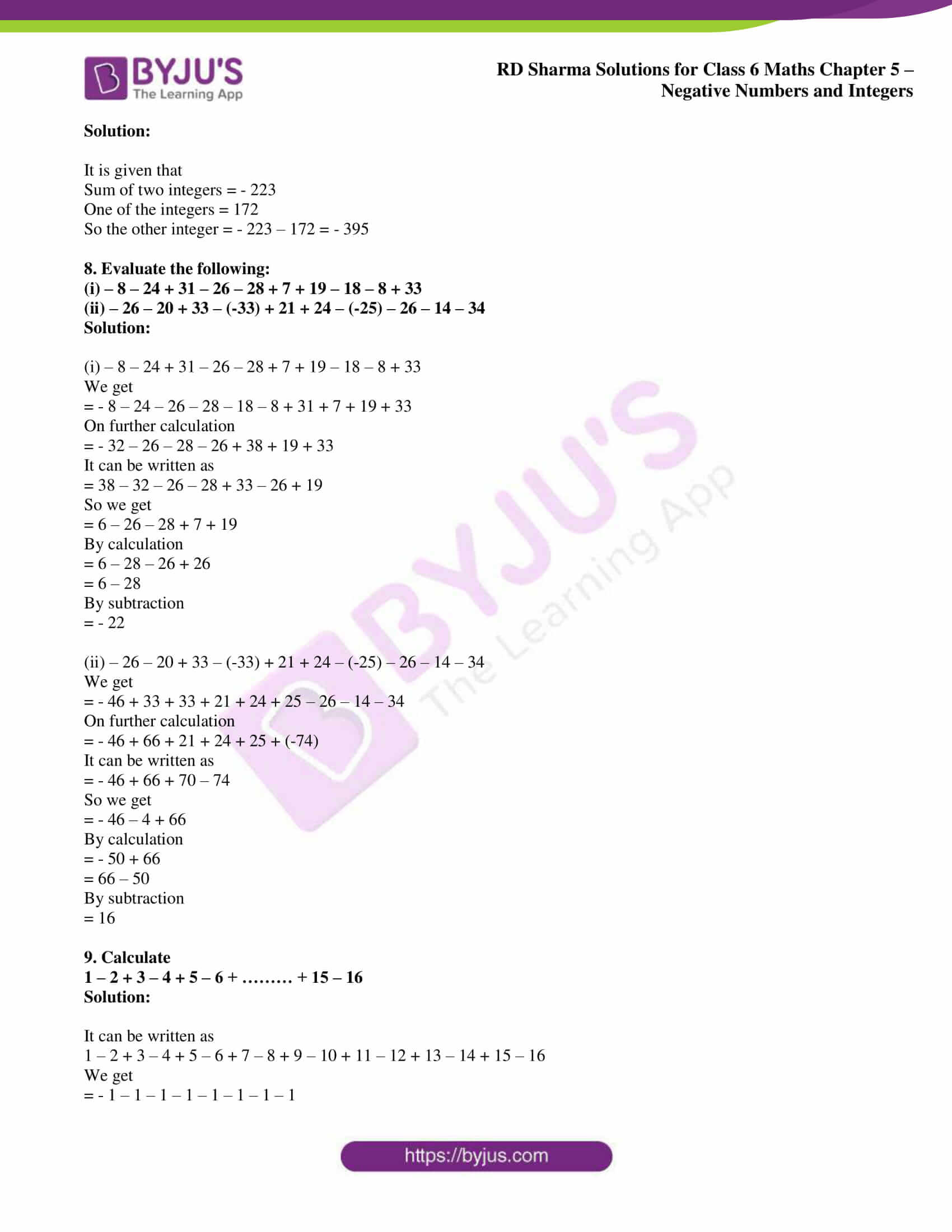 Rd Sharma Solutions For Class 6 Chapter 5 Negative Numbers And Integers Free Pdf