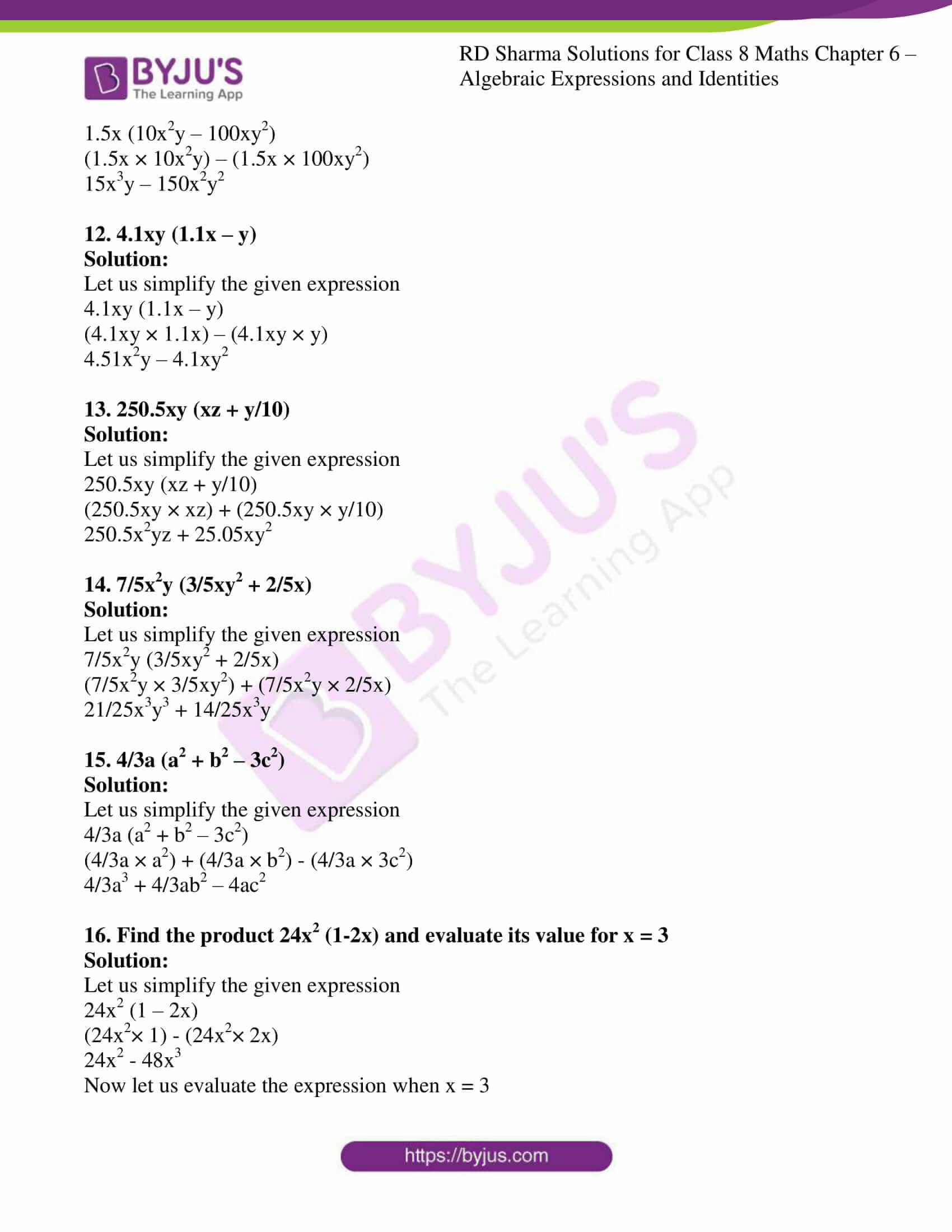 Rd Sharma Solutions For Class 8 Chapter 6 Algebraic Expressions And Identities Download Free Pdf