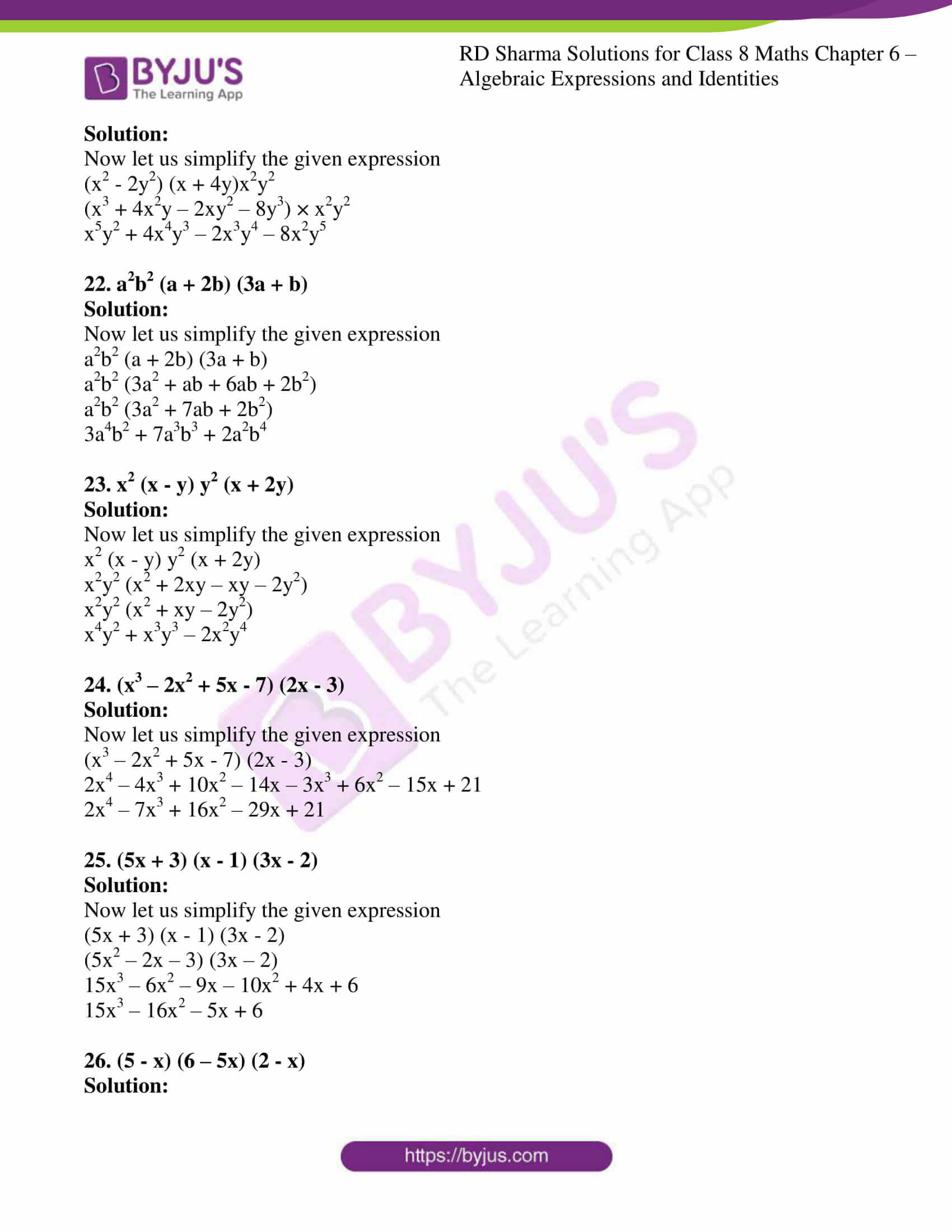 Rd Sharma Solutions For Class 8 Chapter 6 Algebraic Expressions And Identities Download Free Pdf