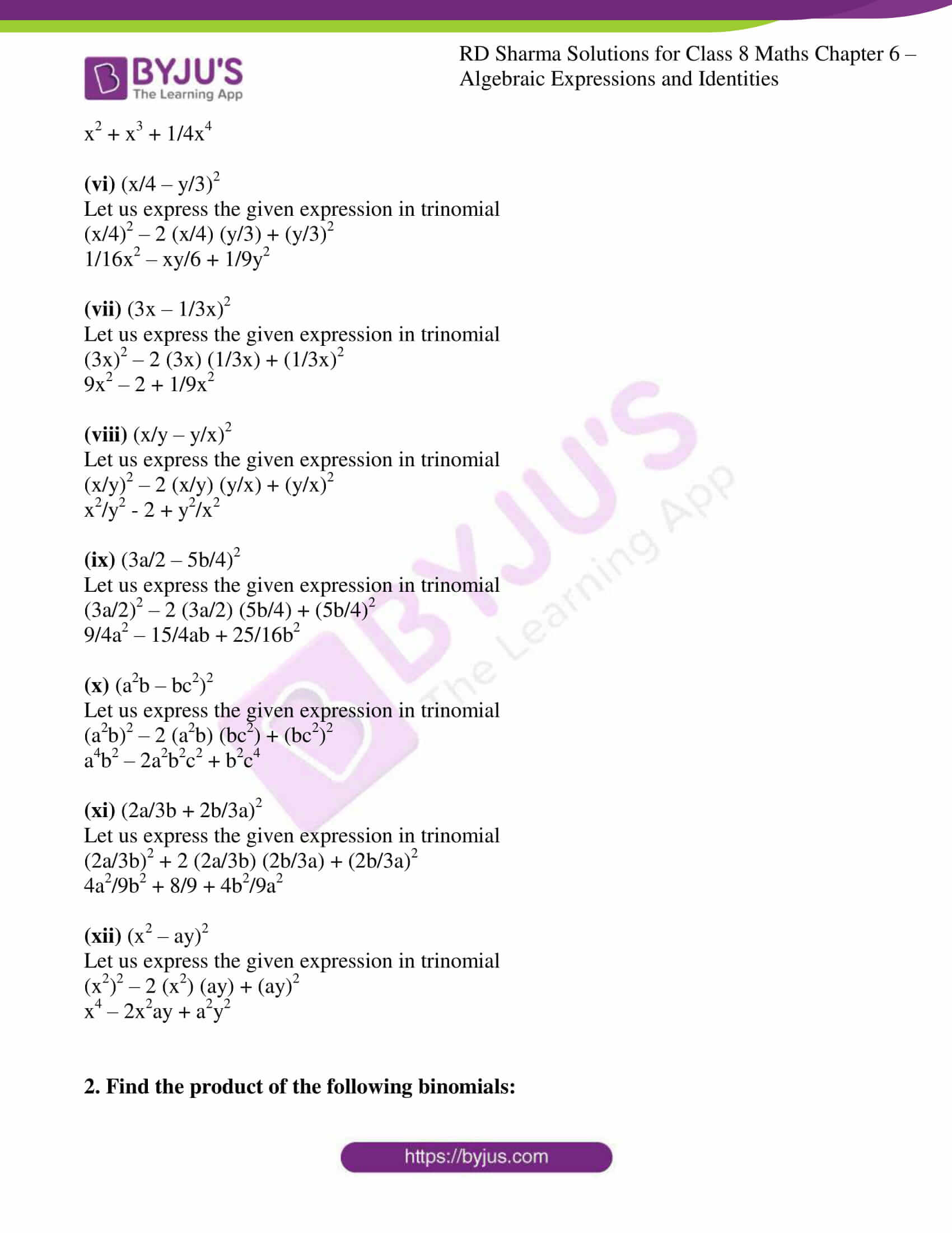 Rd Sharma Solutions For Class 8 Chapter 6 Algebraic Expressions And Identities Download Free Pdf