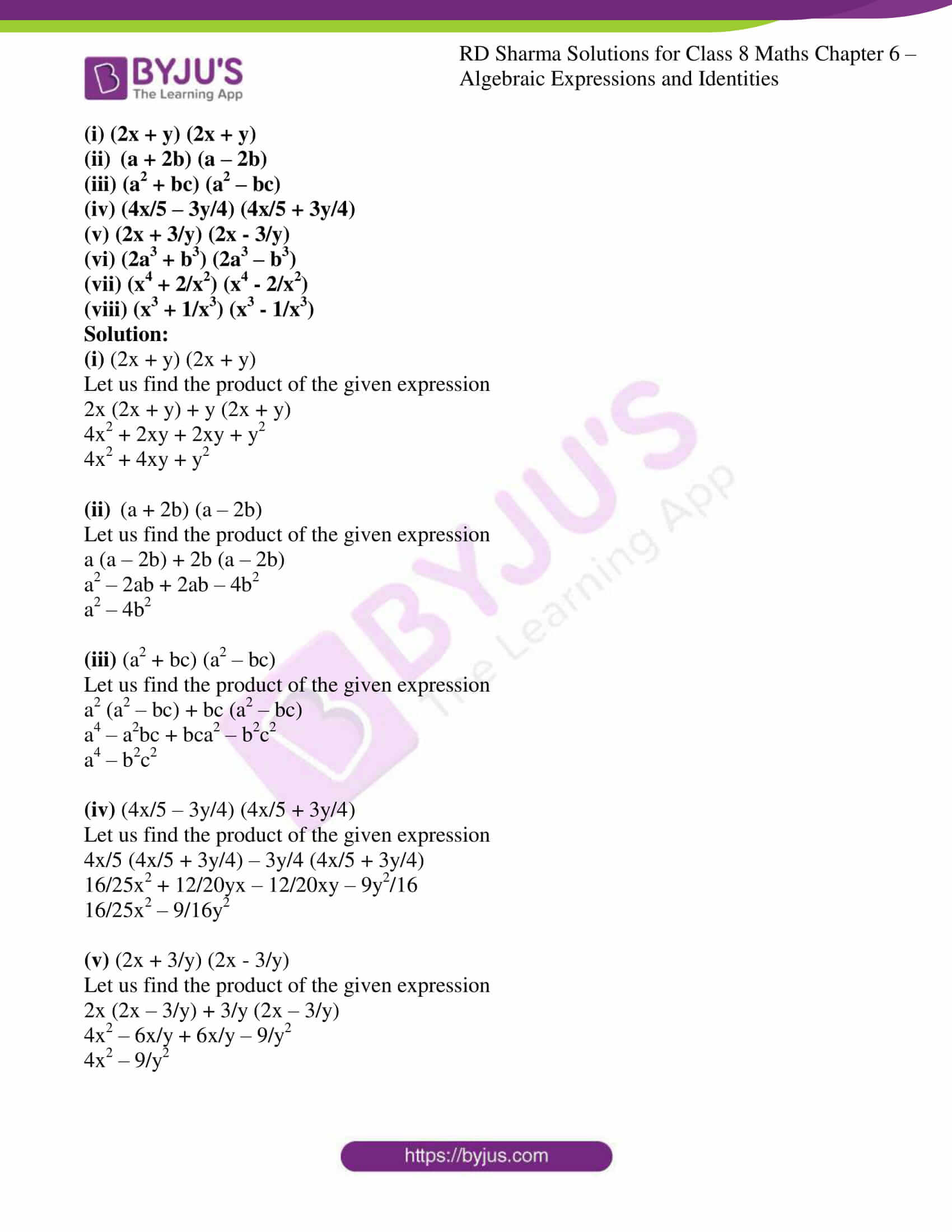 Rd Sharma Solutions For Class 8 Chapter 6 Algebraic Expressions And Identities Download Free Pdf