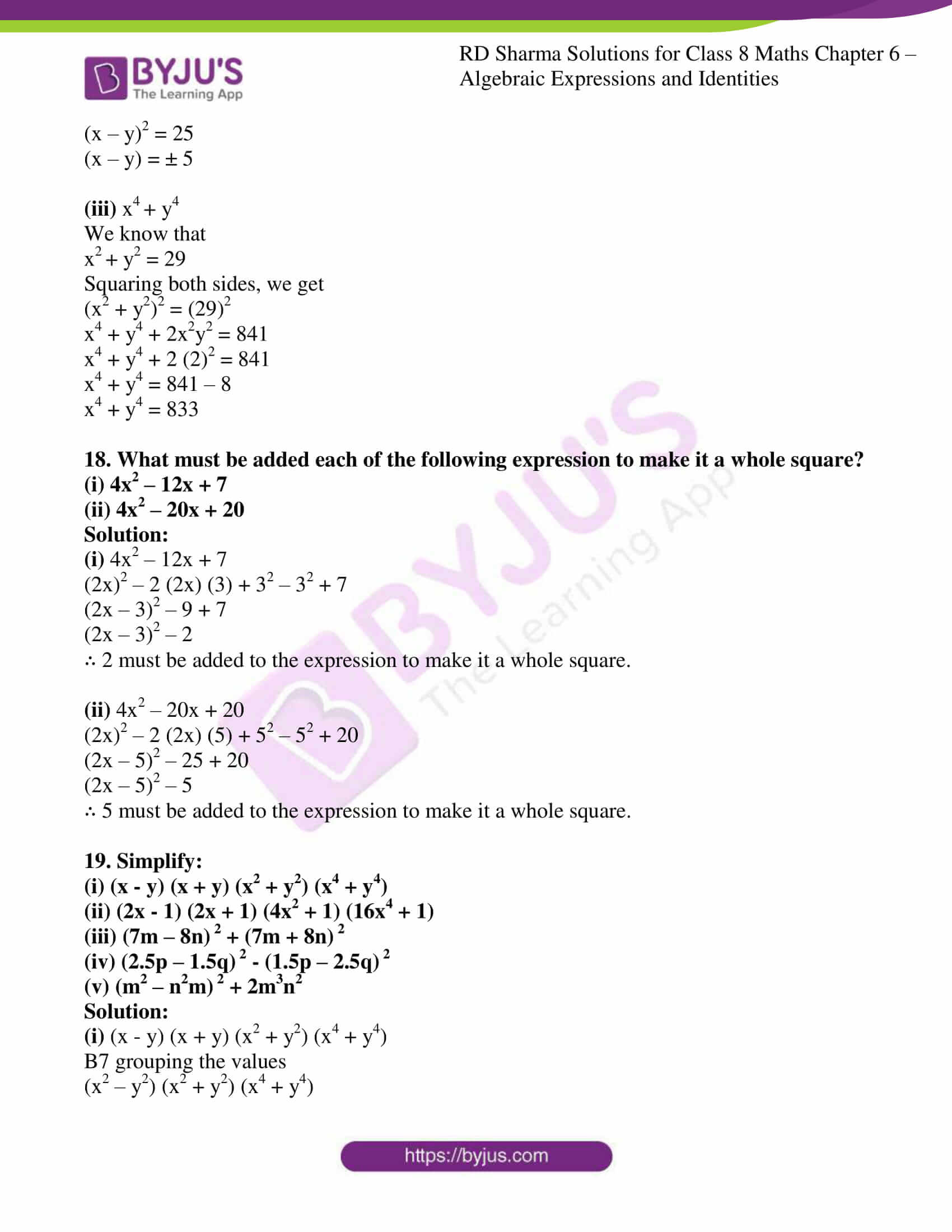 Rd Sharma Solutions For Class 8 Chapter 6 Algebraic Expressions And Identities Download Free Pdf