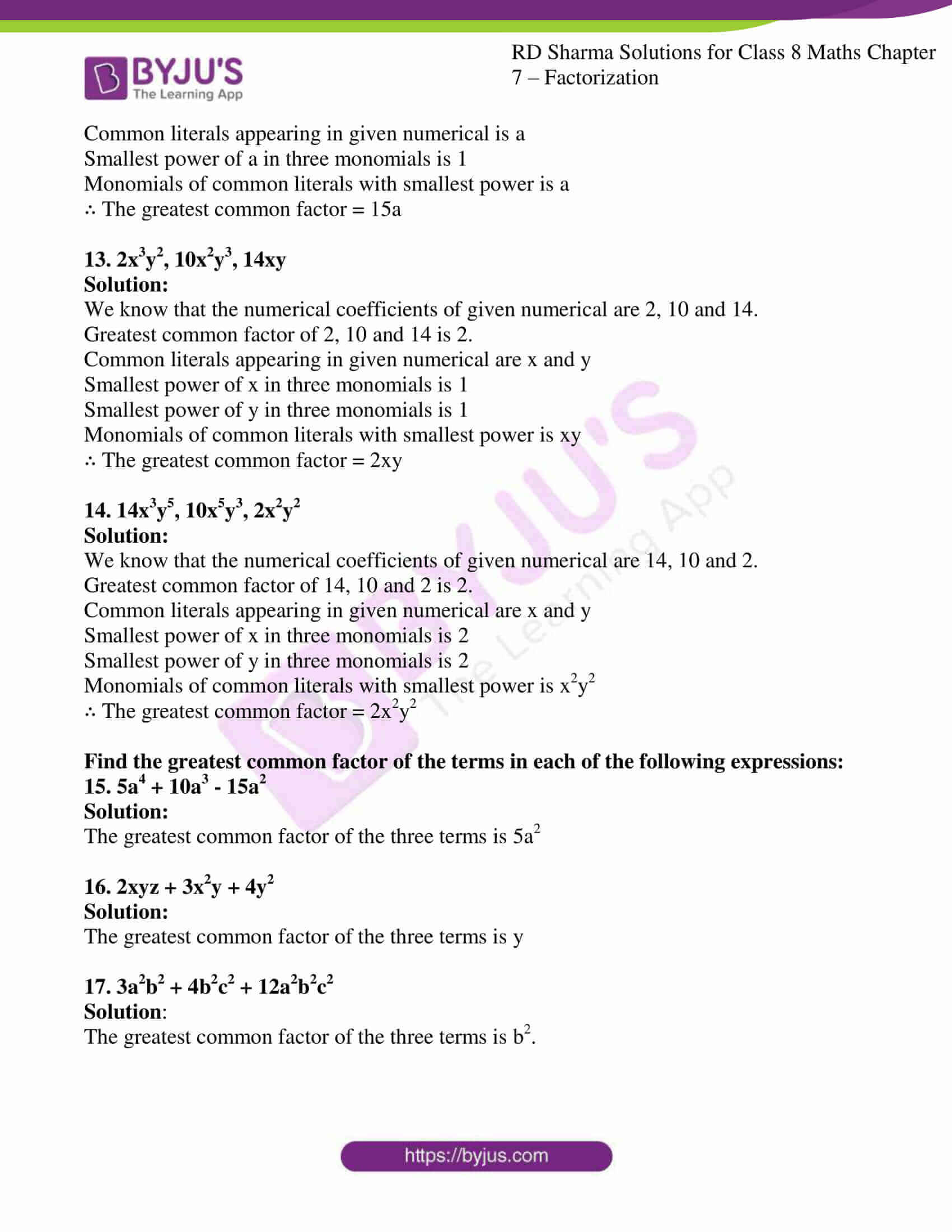 Rd Sharma Solutions For Class 8 Chapter 7 Factorization Download Free Pdf