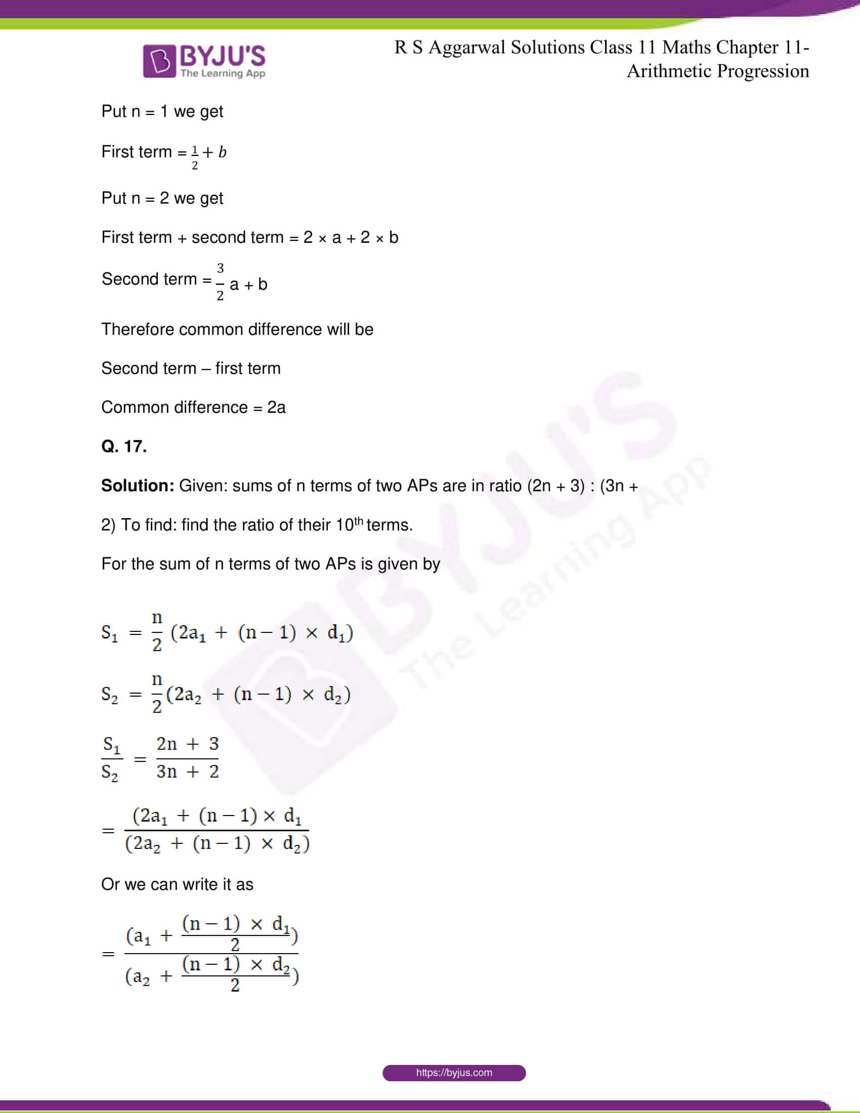 Rs aggarwal solutions for class 11 chapter 11 arithmetic progression