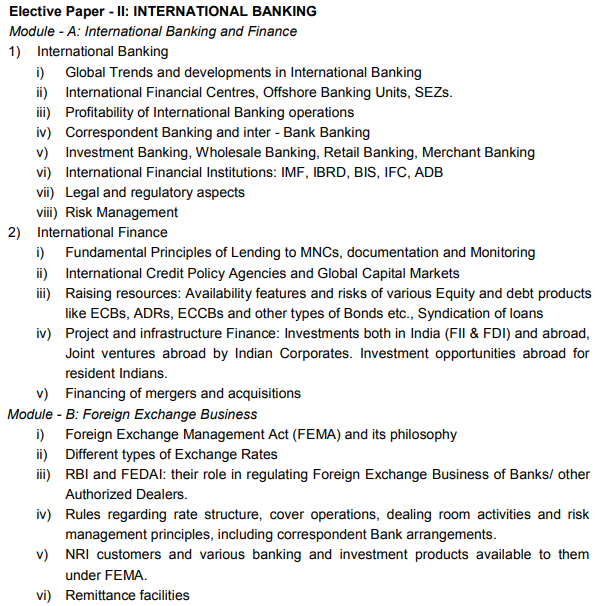 CAIIB Syllabus Elective Paper International Banking