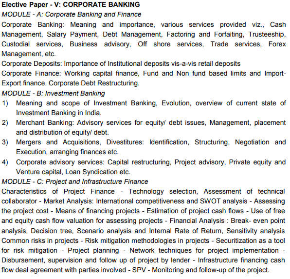 CAIIB Syllabus Elective Paper V Corporate Banking