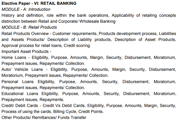 CAIIB Syllabus Elective Paper VI Retail Banking