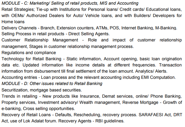 CAIIB Syllabus Elective Paper VI Retail Banking