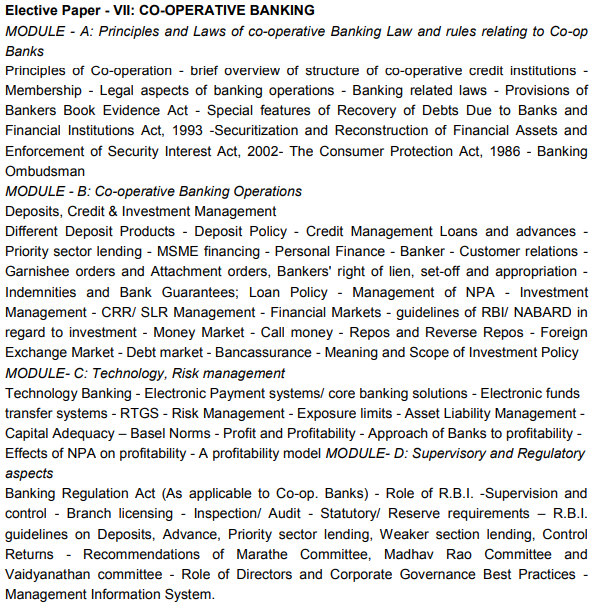 CAIIB Syllabus Elective Paper VII Co-operative Banking