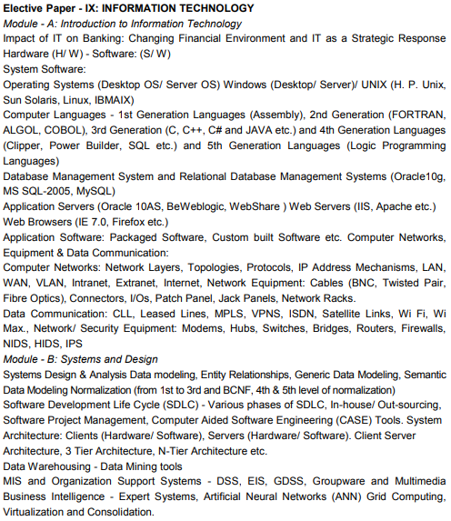 CAIIB Syllabus Elective Paper IX Information Technology