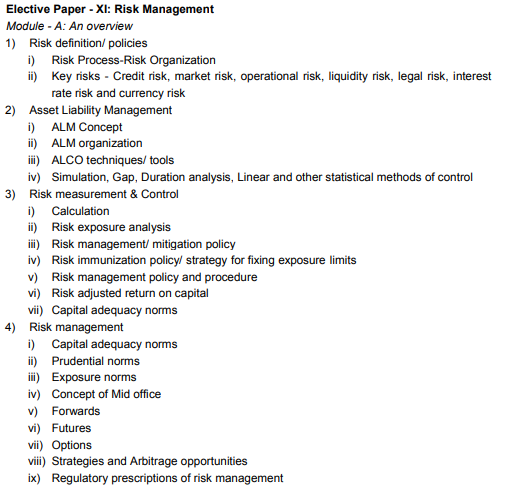 CAIIB Syllabus Elective Paper XI Risk Management