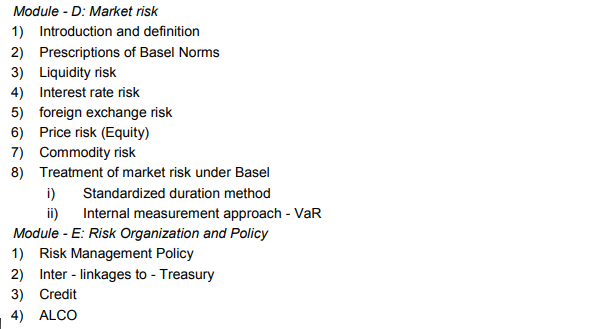 CAIIB Syllabus Elective Paper XI Risk Management