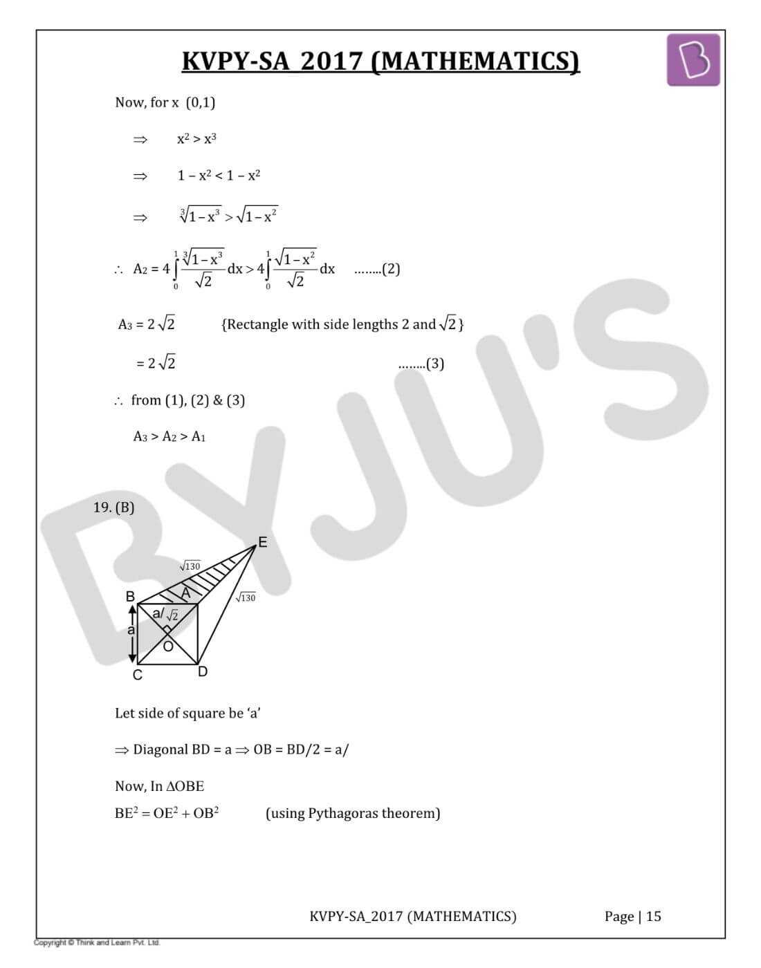 KVPYSA 2017 Mathematics Solutions Paper Download PDF