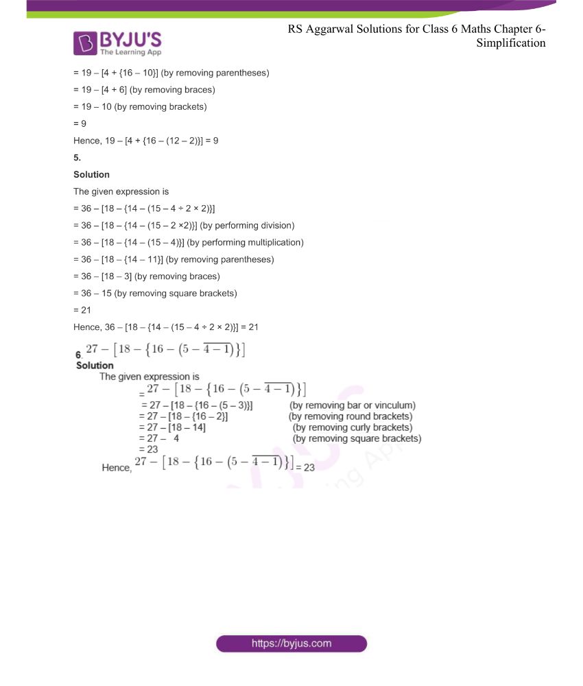 RS Aggarwal Solutions for Class 6 Chapter 6 Simplification Exercise 6A