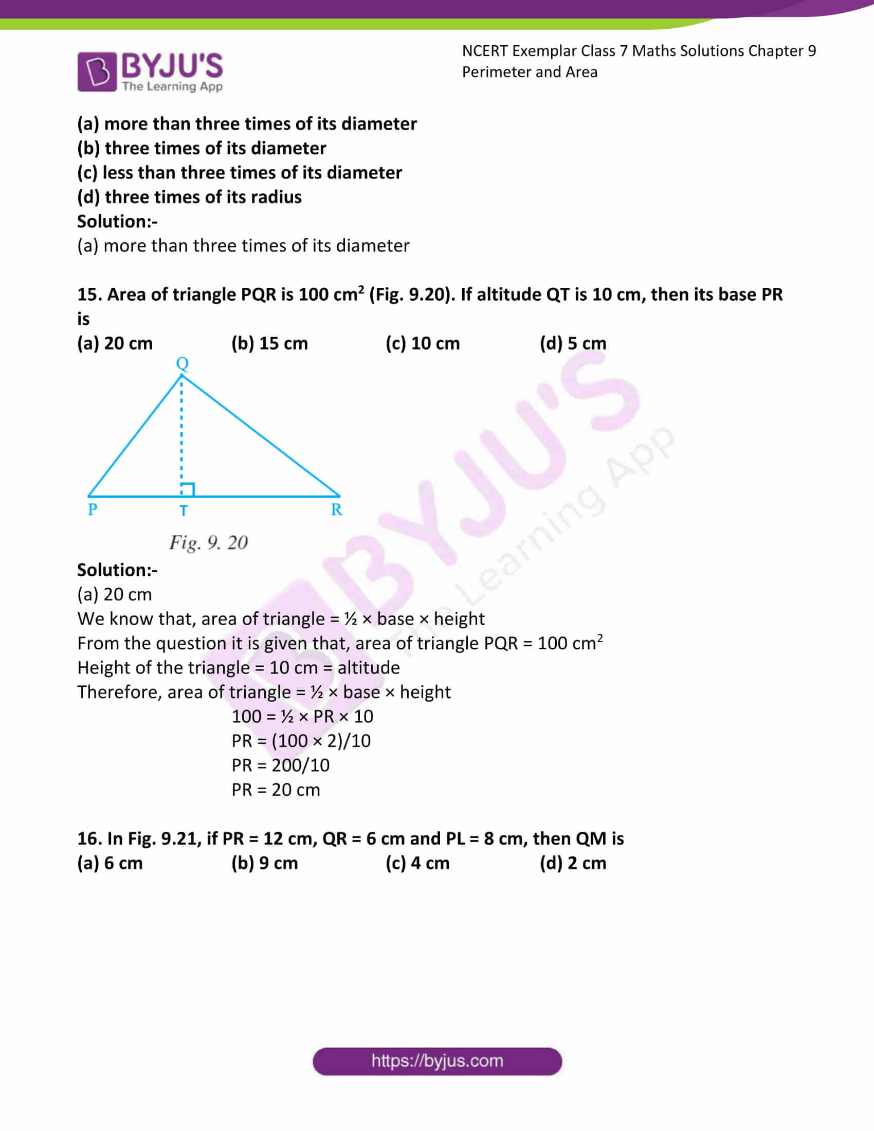 Ncert Exemplar Solutions For Class 7 Maths Chapter 9 Perimeter And Area