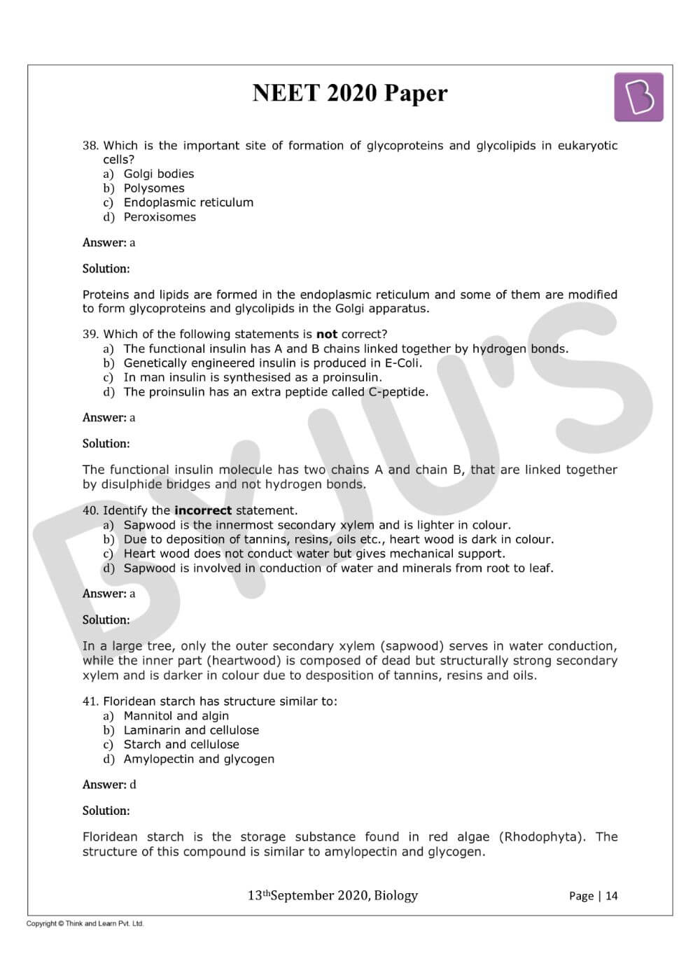 NEET 2020 Question Paper Biology – Solved With PDF