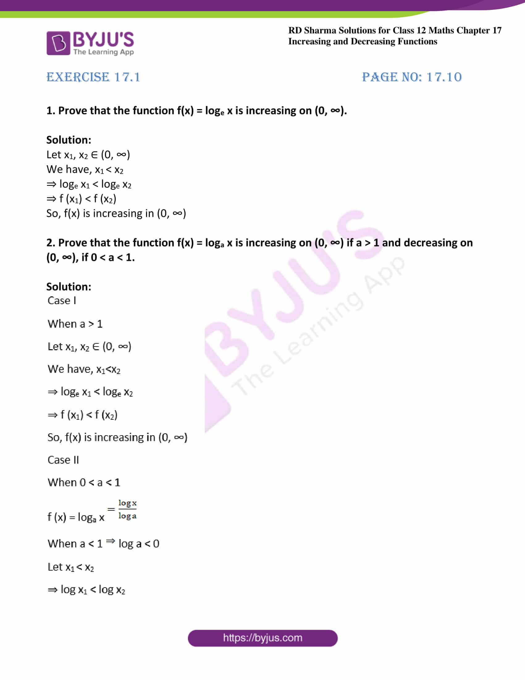 Rd Sharma Solutions For Class 12 Maths Chapter 17 Increasing And Decreasing Functions Download Free Pdf