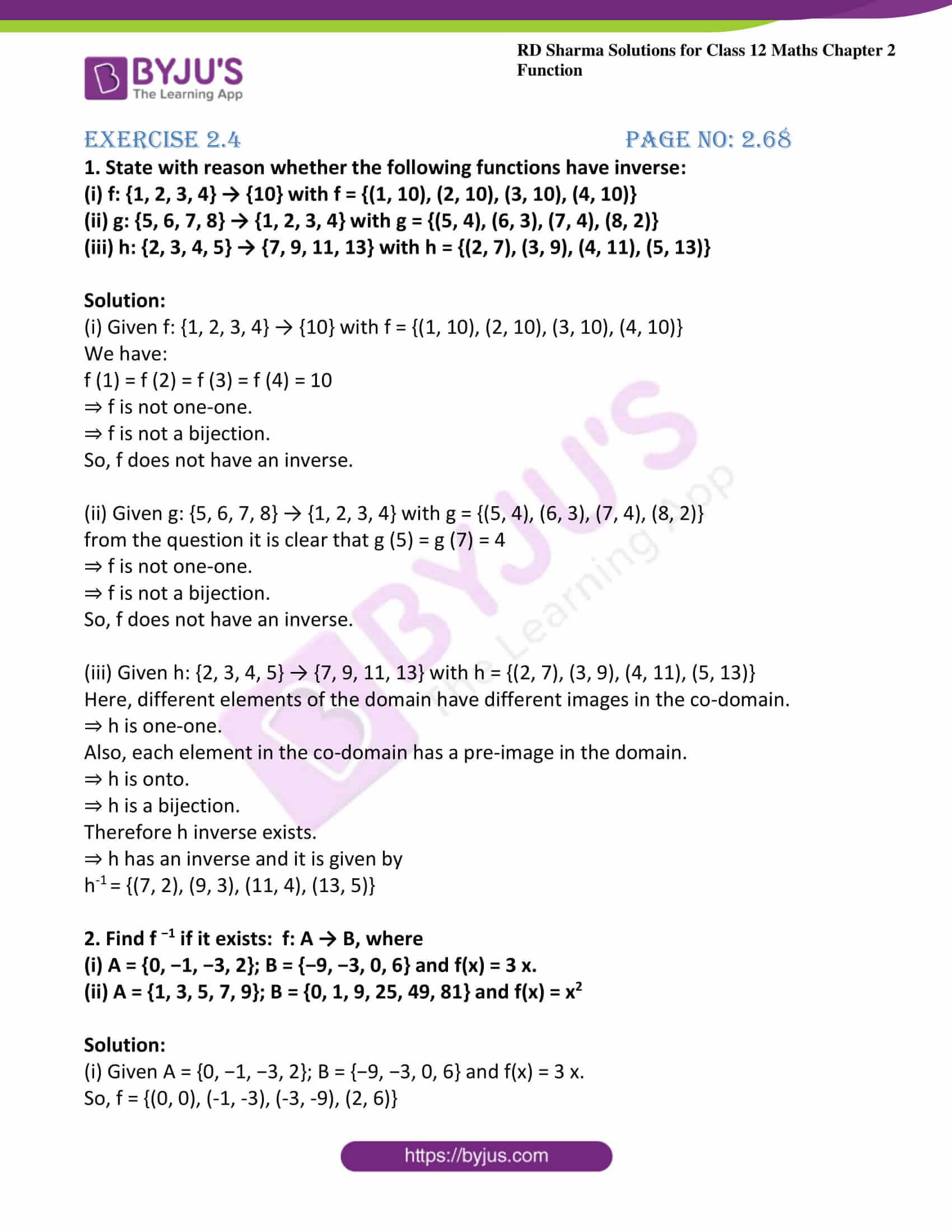 Rd Sharma Solutions For Class 12 Maths Chapter 2 Function Exercise 2 4 Pdfs Are Available For Free