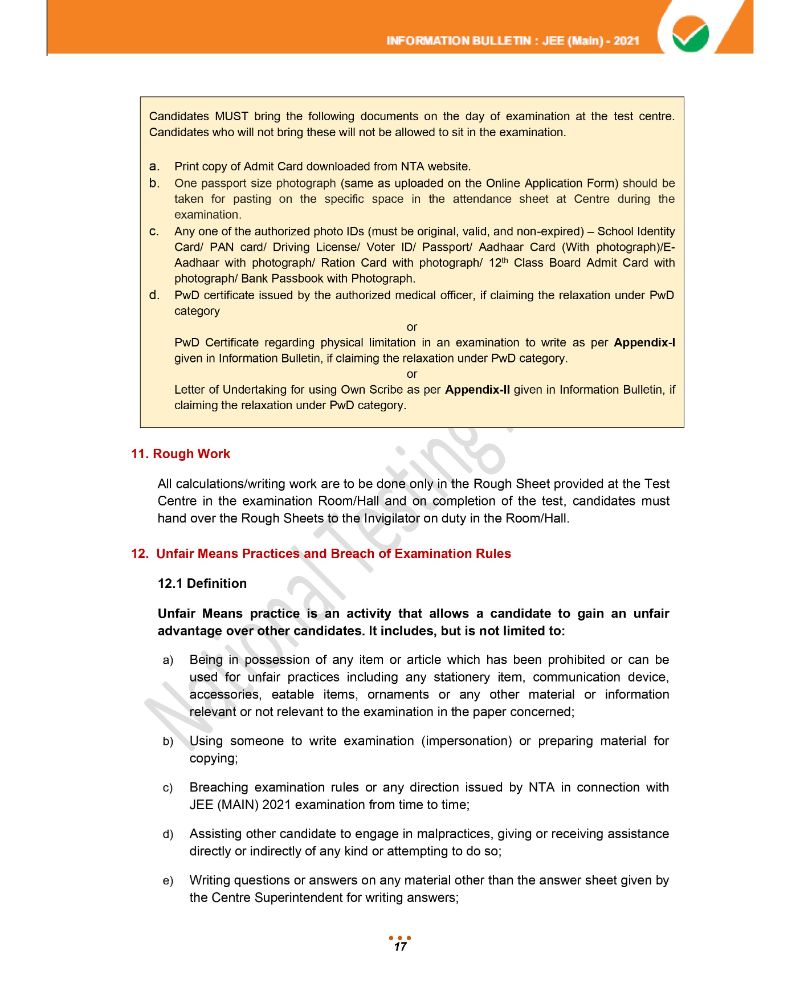 JEE Main 2021 Information Brochure 19