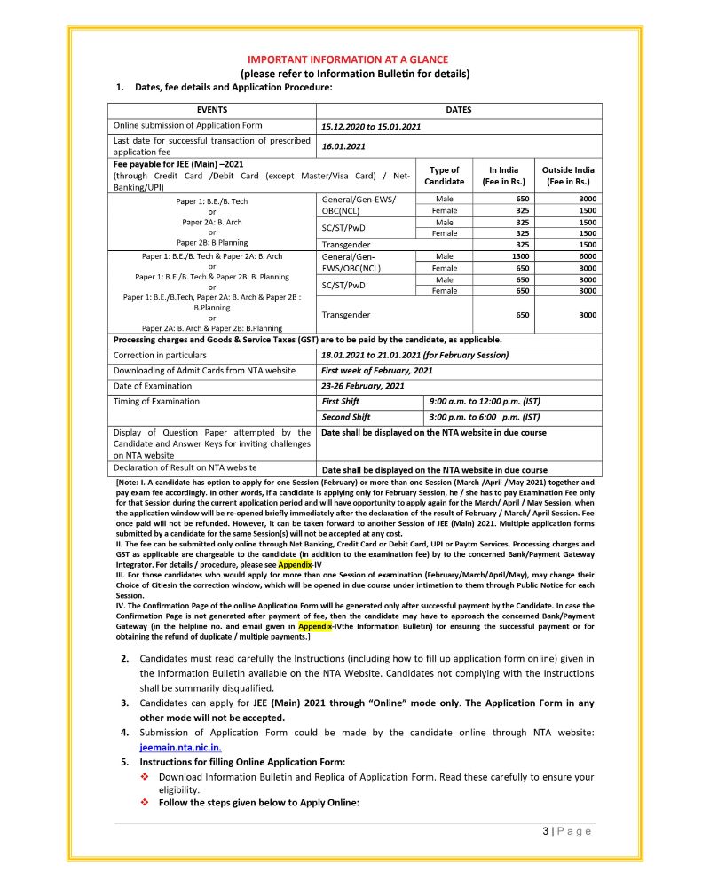 JEE Main 2021 Information Brochure 3