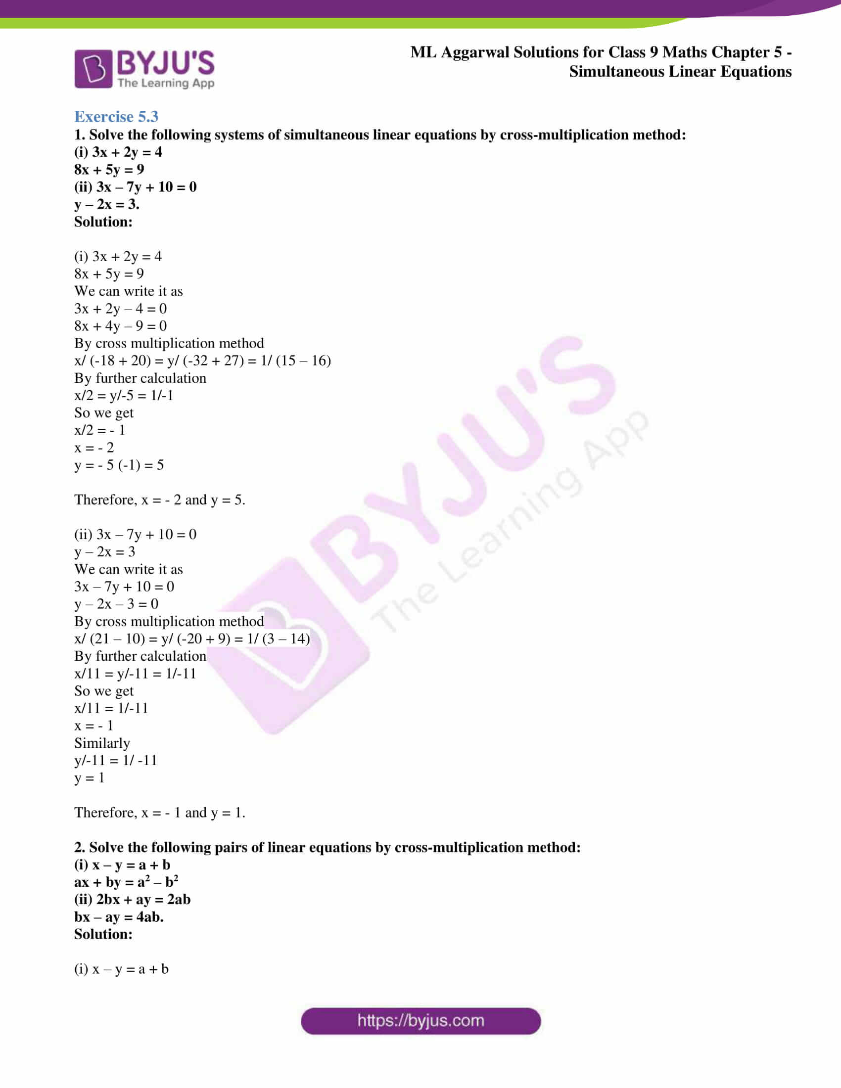 Ml Aggarwal Solutions For Class 9 Maths Chapter 5 Simultaneous Linear Equations