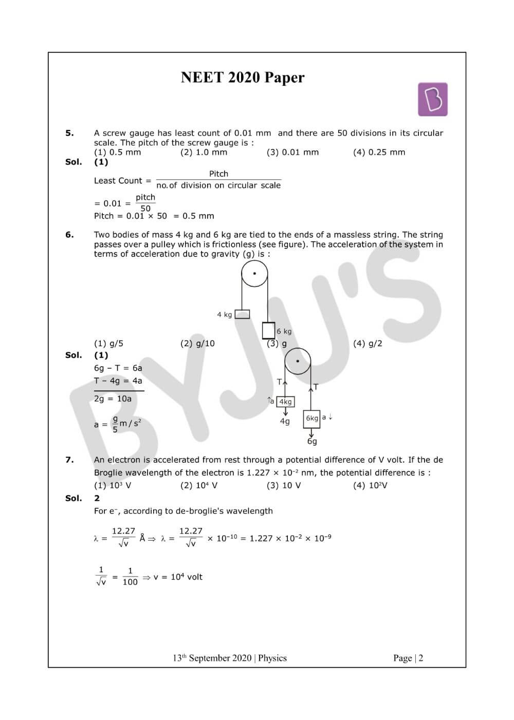 NEET 2020 Question Paper Physics – Solved With PDF