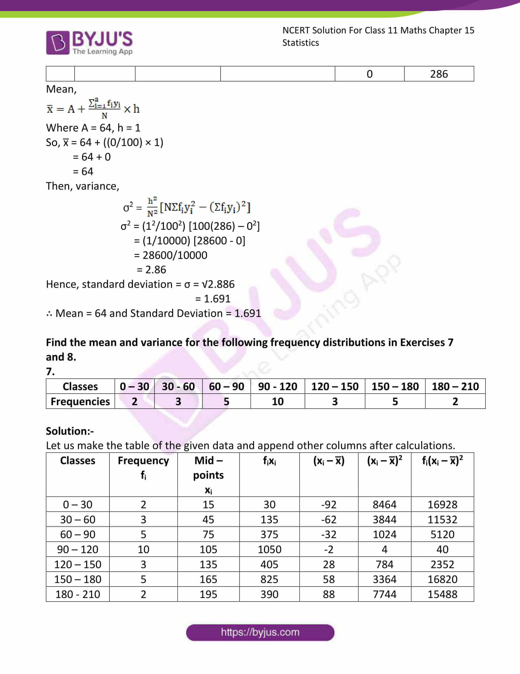 Ncert solutions for class 11 maths chapter 15 statistics