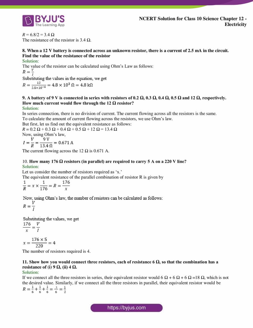 NCERT Solutions for Class 10 Science Chapter 12 Electricity (2022)