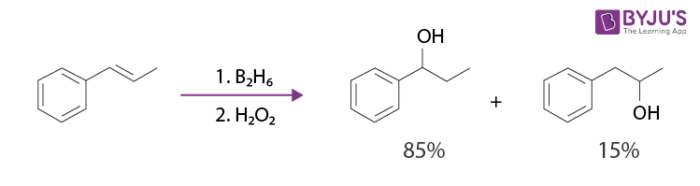 hydroboration oxidation reaction of E-prop-1-en-1-ylbenzene