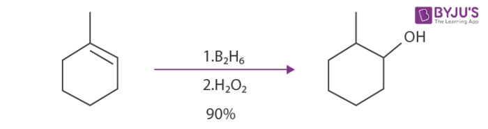 hydroboration oxidation reaction of 1-methyl-cyclohex-1-ene