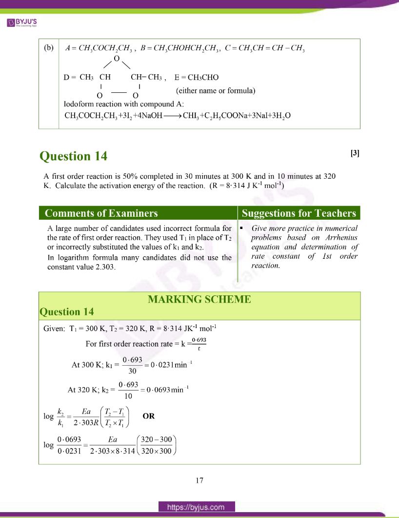 ISC Class 12 Chemistry Question Paper Solution 2020