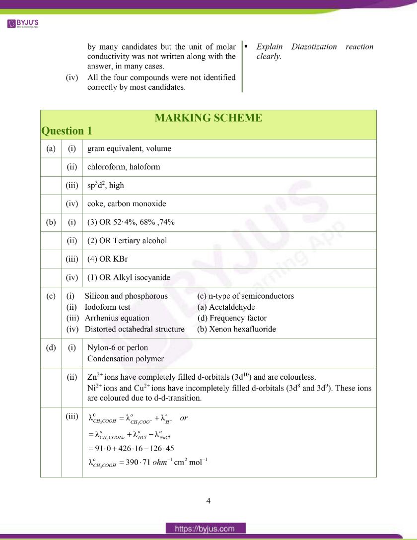 ISC Class 12 Chemistry Question Paper Solution 2020