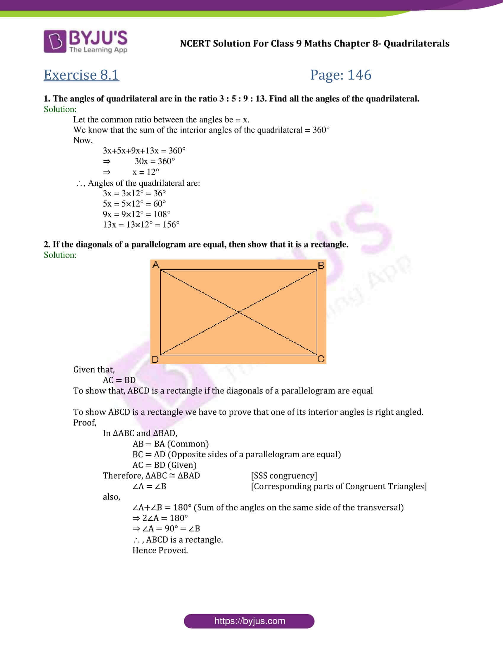 Ncert Solutions Class Maths Chapter Quadrilaterals Click Here To